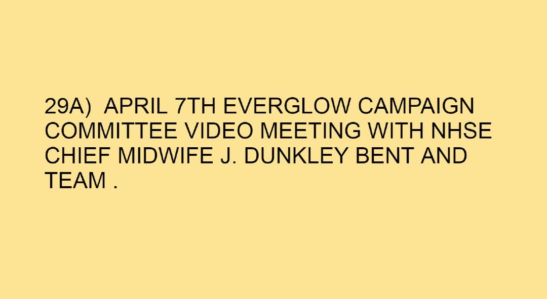 29A) APRIL 7TH EVERGLOW CAMPAIGN COMMITTEE VIDEO MEETING WITH NHSE CHIEF MIDWIFE J. DUNKLEY BENT AND TEAM